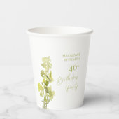 バーガンエレガントディーピンクフローラ40歳の誕生日 紙コップ (裏面)
