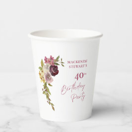 バーガンエレガントディーピンクフローラ40歳の誕生日 紙コップ