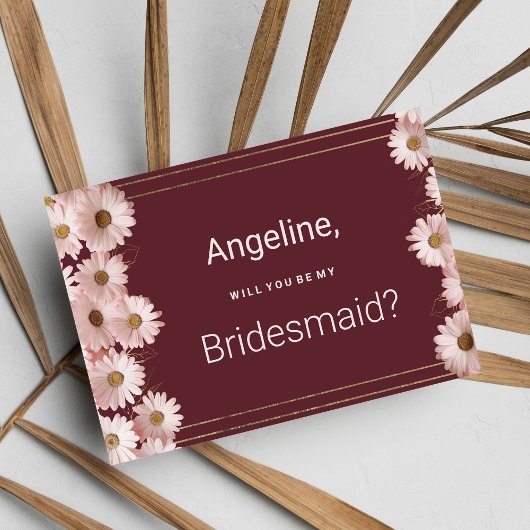 バーガンエレガントディーピンク金ゴールドデイジー花ブリデスメイド 招待状