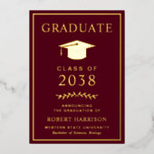 バーガンエレガントディ卒業フォイル発表 箔招待状 (正面)