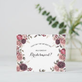 バーガンエレガントディ夏のフローラ花嫁 インビテーションポストカード (スタンド正面)