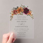 バーガンエレガントディ燃えたオレンジ色の錆びフローラ結婚の アクリル招待状 (インサイチュ (ポータブル))