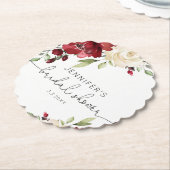 バーガンエレガントディ秋の結婚式 ペーパーコースター (アングル)