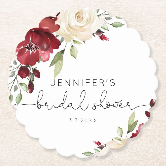 バーガンエレガントディ秋の結婚式 ペーパーコースター (正面)