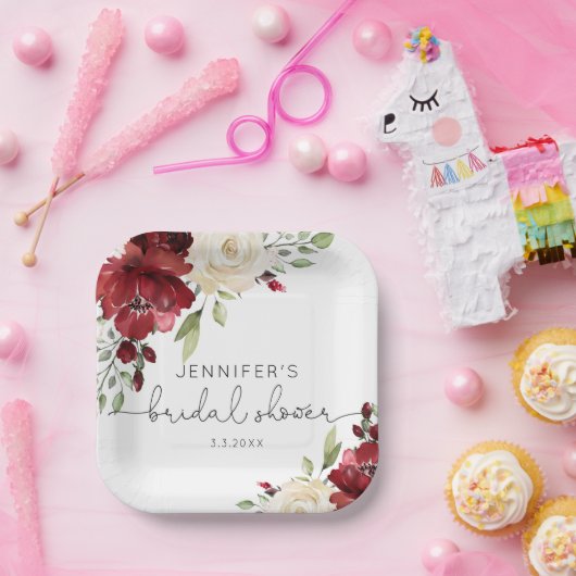 バーガンエレガントディ秋の結婚式 ペーパープレート (パーティー)