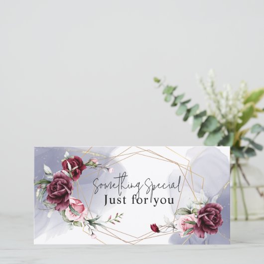 バーガンエレガントディ赤いバラの水の色ギフトカード サンキューカード (スタンド正面)