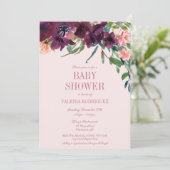 バーガンエレガントディ赤面ピンクフローラベビーシャワー 招待状 (スタンド正面)
