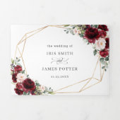 バーガンエレガントディ赤面ピンクフローラ結婚式RSVP 三つ折り招待状 (カバー)