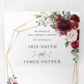 バーガンエレガントディ赤面ピンクフローラ結婚式RSVP 三つ折り招待状 (内部最初)