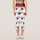 バーガンエレガントディ赤面水彩フラワーパターン カプリレギンス (裏面)