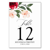 バーガンエレガントディ赤面水彩フローラ結婚ズ テーブルナンバー (正面)