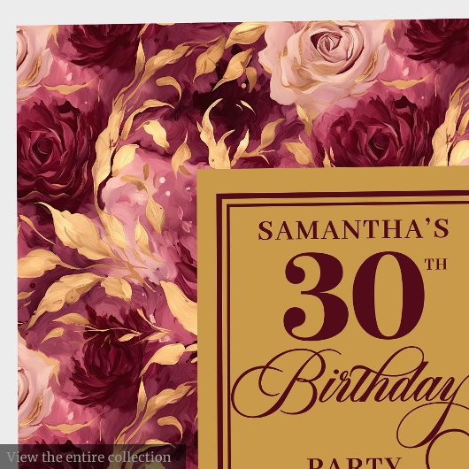 バーガンエレガントディ赤面金ゴールド30th誕生日ナプキンス スタンダードカクテルナプキン