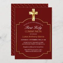 バーガンエレガントディ金ゴールドクロス第一聖餐式