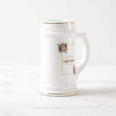 バーガンエレガントディ金ゴールドピンクフローラ花嫁 ビールジョッキ (正面右)