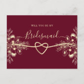 バーガンエレガントディ金ゴールドブライドメイド提案カード インビテーションポストカード (正面)