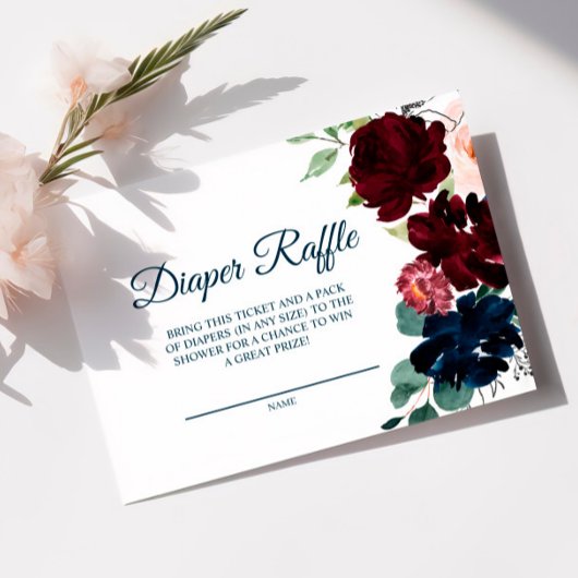バーガンエレガントディ&ネイビー花おむつラッフルカード エンクロージャーカード
