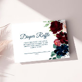 バーガンエレガントディ&ネイビー花おむつラッフルカード エンクロージャーカード