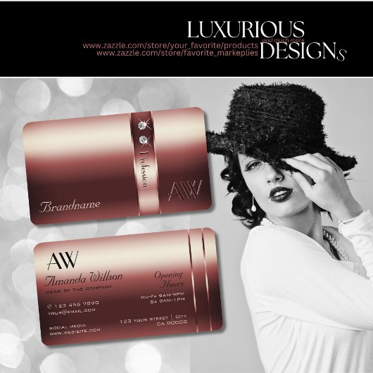 バーガンエレガントディDecorシメリーダイアモンモノグラム 名刺