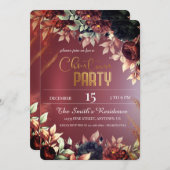 バーガンエレガントドの花、魔法のクリスマスラインダー 招待状 (正面/裏面)