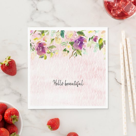 バーガンガーリーディピンクウォーター色フローラアニマルプリント スタンダードランチョンナプキン (インサイチュ)