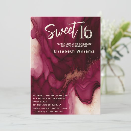 バーガンクールディ抽象芸術アルコールインク 招待状 (スタンド正面)