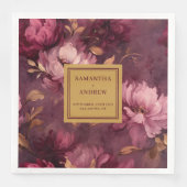 バーガンスタイリッシュディーピンク赤面金ゴールド結婚ズナプキンス (正面)