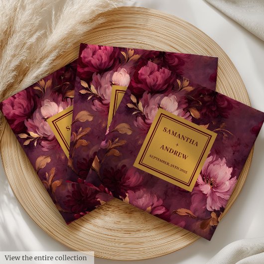 バーガンスタイリッシュディーピンク赤面金ゴールド結婚ズナプキンス