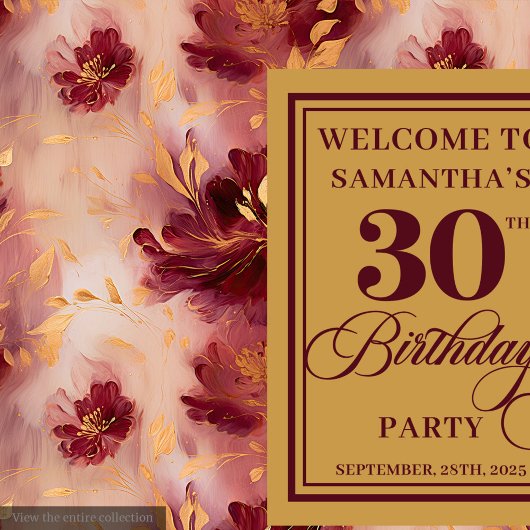 バーガンスタイリッシュディ赤面金ゴールド30thバースデータペストリー タペストリー