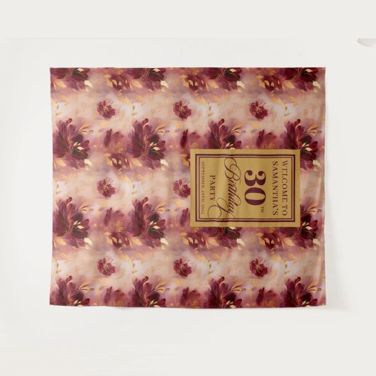 バーガンスタイリッシュディ赤面金ゴールド30thバースデータペストリー タペストリー (正面(横))