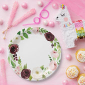 バーガンディおよびばら色の水彩画のベビーシャワーのプレート ペーパープレート (パーティー)