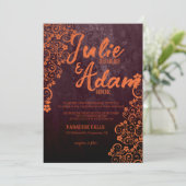 バーガンディおよびオレンジ結婚式招待状 招待状 (スタンド正面)