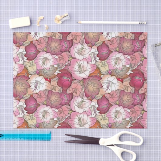 バーガンディおよびピンクのハイビスカスのティッシュペーパー 薄葉紙 (クラフト)