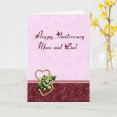 バーガンディおよびピンク記念日のお母さんおよびパパ カード (黄色い花)