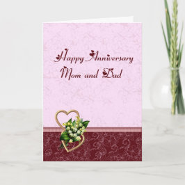 バーガンディおよびピンク記念日のお母さんおよびパパ カード