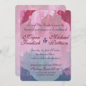 バーガンディおよび海軍水彩画の結婚式招待状 招待状 (正面/裏面)