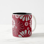 バーガンディおよび灰色の花柄 ツートーンマグカップ (正面右)