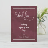 バーガンディおよび金ゴールドのグリッターのポケットサンキューカード サンキューカード (スタンド正面)