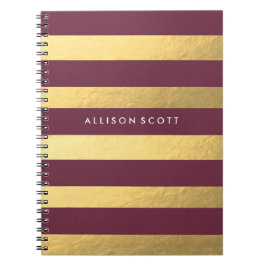 バーガンディおよび金ゴールドのパーソナライズなノート ノートブック