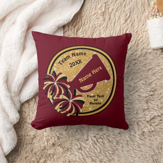 バーガンディおよび金ゴールドのパーソナライズな応援のギフト クッション (ブランケット)