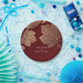 バーガンディおよび金ゴールドの紅葉の結婚 ペーパープレート (パーティー)