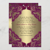 バーガンディおよび金ゴールドの結婚式招待状 招待状 (正面/裏面)