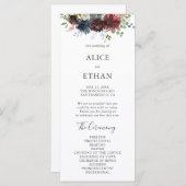 バーガンディおよび青い花の結婚式プログラム プログラム (正面/裏面)