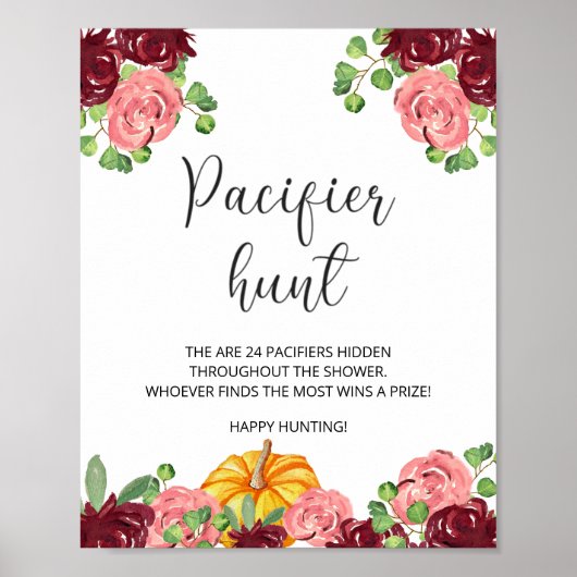 バーガンディかぼちゃおしゃぶり狩りベビーシャワーゲーム ポスター (正面)