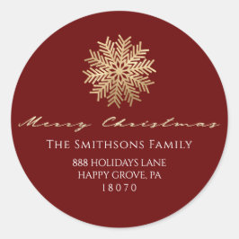 バーガンディからのメリークリスマス金ゴールドRSVPスノーフレーク ラウンドシール