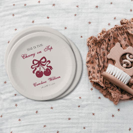 バーガンディさくらんぼオントップベビーシャワー ペーパープレート
