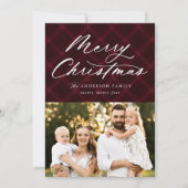 バーガンディつや消し格子笑いメリークリスマス3写真 シーズンカード (正面)
