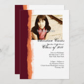 バーガンディとオレンジの裂けた紙卒業 招待状 (正面/裏面)