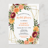 バーガンディとオレンジ色の花ブライダルシャワー ポストカード (正面)