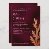 バーガンディとカッパーの冬の結婚式の松の枝 招待状 (正面/裏面)