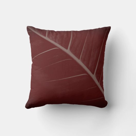 バーガンディとグレーのミニマリストマクロリーフ クッション (裏面)